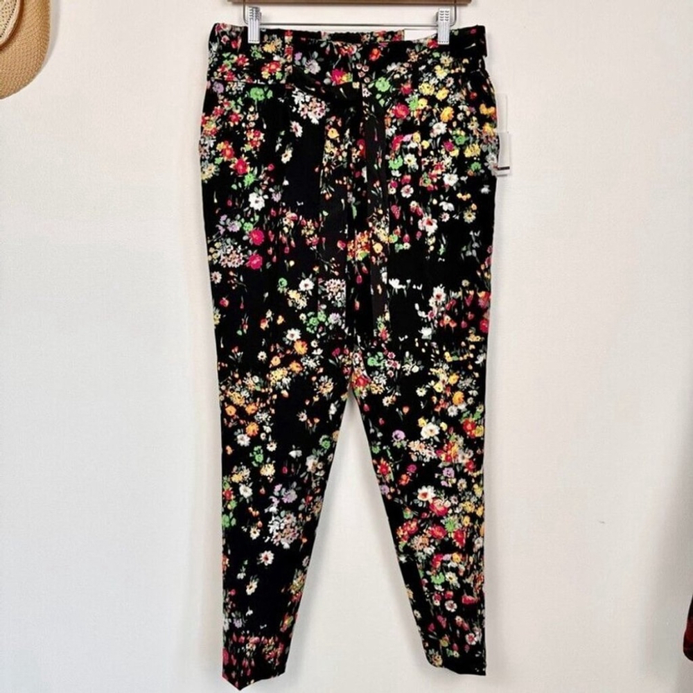 Jules & Leopold Ankle Length Pants Black Women's Small Floral Pull On Tapered